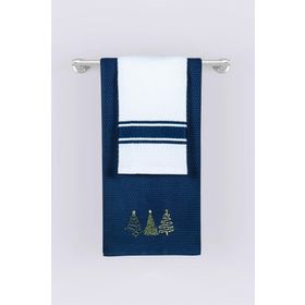 Ecocotton 40x60 cm 2'li %100 Pamuklu Özel Dokuma Lacivert Krem Elvin Kurulama Havlusu