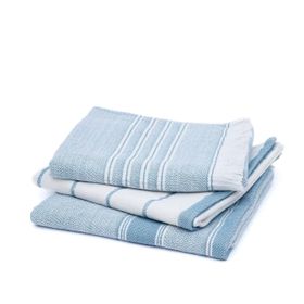 Ecocotton 40x60 cm 3'lü %100 Pamuklu İplik Boyalı Özel Dokuma Açık Mavi Krem Elis Kurulama Havlusu