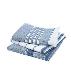 Ecocotton 40x60 cm 3'lü %100 Pamuklu İplik Boyalı Özel Dokuma Açık Mavi Krem Elis Kurulama Havlusu