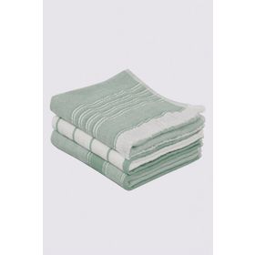 Ecocotton 40x60 cm 3'lü %100 Pamuklu İplik Boyalı Özel Dokuma Açık Yeşil Krem Elis Kurulama Havlusu