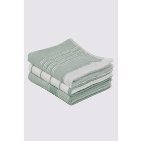 Ecocotton 40x60 cm 3'lü %100 Pamuklu İplik Boyalı Özel Dokuma Açık Yeşil Krem Elis Kurulama Havlusu