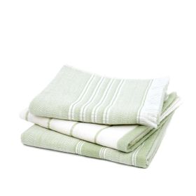 Ecocotton 40x60 cm 3'lü %100 Pamuklu İplik Boyalı Özel Dokuma Açık Yeşil Krem Elis Kurulama Havlusu