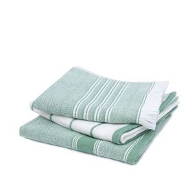 Ecocotton 40x60 cm 3'lü %100 Pamuklu İplik Boyalı Özel Dokuma Açık Yeşil Krem Elis Kurulama Havlusu