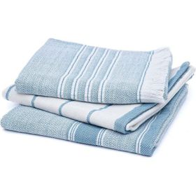 Ecocotton 40x60 cm 3'lü %100 Pamuklu İplik Boyalı Özel Dokuma Açık Yeşil Krem Elis Kurulama Havlusu