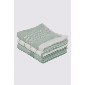 Ecocotton 40x60 cm 3'lü %100 Pamuklu İplik Boyalı Özel Dokuma Açık Yeşil Krem Elis Kurulama Havlusu
