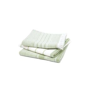 Ecocotton 40x60 cm 3'lü %100 Pamuklu İplik Boyalı Özel Dokuma Açık Yeşil Krem Elis Kurulama Havlusu