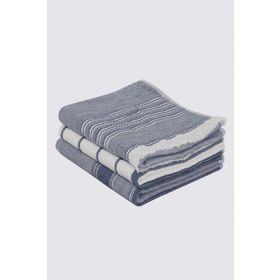 Ecocotton 40x60 cm 3'lü %100 Pamuklu İplik Boyalı Özel Dokuma Mavi Krem Elis Kurulama Havlusu