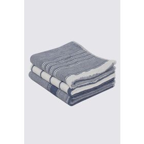 Ecocotton 40x60 cm 3'lü %100 Pamuklu İplik Boyalı Özel Dokuma Mavi Krem Elis Kurulama Havlusu