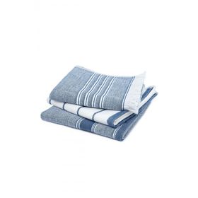 Ecocotton 40x60 cm 3'lü %100 Pamuklu İplik Boyalı Özel Dokuma Mavi Krem Elis Kurulama Havlusu