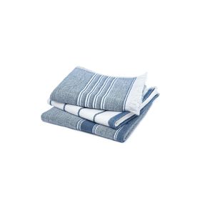 Ecocotton 40x60 cm 3'lü %100 Pamuklu İplik Boyalı Özel Dokuma Mavi Krem Elis Kurulama Havlusu