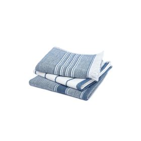 Ecocotton 40x60 cm 3'lü %100 Pamuklu İplik Boyalı Özel Dokuma Mavi Krem Elis Kurulama Havlusu