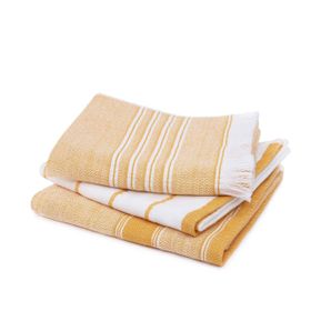Ecocotton 40x60 cm 3'lü %100 Pamuklu İplik Boyalı Özel Dokuma Sarı Krem Elis Kurulama Havlusu