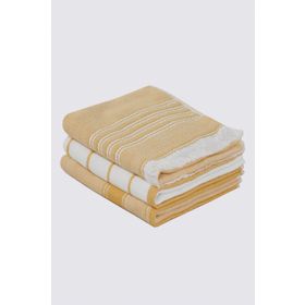 Ecocotton 40x60 cm 3'lü %100 Pamuklu İplik Boyalı Özel Dokuma Sarı Krem Elis Kurulama Havlusu