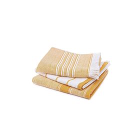 Ecocotton 40x60 cm 3'lü %100 Pamuklu İplik Boyalı Özel Dokuma Sarı Krem Elis Kurulama Havlusu