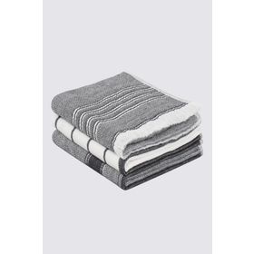 Ecocotton 40x60 cm 3'lü %100 Pamuklu İplik Boyalı Özel Dokuma Siyah Krem Elis Kurulama Havlusu
