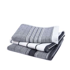 Ecocotton 40x60 cm 3'lü %100 Pamuklu İplik Boyalı Özel Dokuma Siyah Krem Elis Kurulama Havlusu
