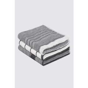 Ecocotton 40x60 cm 3'lü %100 Pamuklu İplik Boyalı Özel Dokuma Siyah Krem Elis Kurulama Havlusu