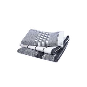 Ecocotton 40x60 cm 3'lü %100 Pamuklu İplik Boyalı Özel Dokuma Siyah Krem Elis Kurulama Havlusu