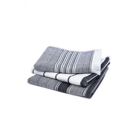 Ecocotton 40x60 cm 3'lü %100 Pamuklu İplik Boyalı Özel Dokuma Siyah Krem Elis Kurulama Havlusu