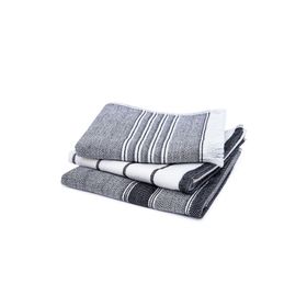 Ecocotton 40x60 cm 3'lü %100 Pamuklu İplik Boyalı Özel Dokuma Siyah Krem Elis Kurulama Havlusu