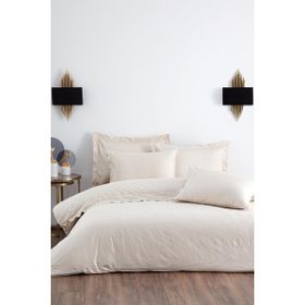 Ecocotton Ahter Çift Kişilik %100 Organik Pamuk Saten Brodeli Bej 200x220 cm Nevresim Takımı