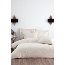 Ecocotton Ahter Çift Kişilik %100 Organik Pamuk Saten Brodeli Bej 200x220 cm Nevresim Takımı