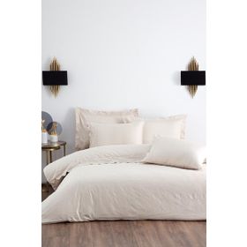 Ecocotton Ahter Çift Kişilik %100 Organik Pamuk Saten Brodeli Bej 200x220 cm Nevresim Takımı