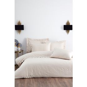 Ecocotton Ahter Çift Kişilik %100 Organik Pamuk Saten Brodeli Bej 200x220 cm Nevresim Takımı