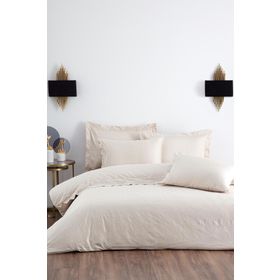 Ecocotton Ahter Çift Kişilik %100 Organik Pamuk Saten Brodeli Bej 200x220 cm Nevresim Takımı