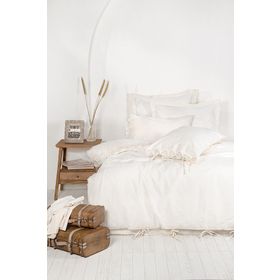 Ecocotton Amanda 200x220 cm Krem %100 Organik Pamuk Keten Dantelli Çift Kişilik Nevresim Takımı