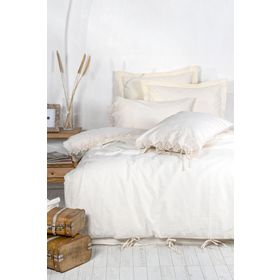 Ecocotton Amanda 200x220 cm Krem %100 Organik Pamuk Keten Dantelli Çift Kişilik Nevresim Takımı
