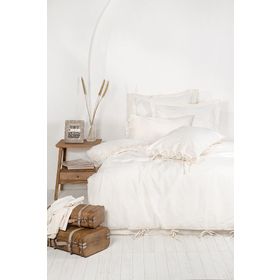 Ecocotton Amanda 200x220 cm Krem %100 Organik Pamuk Keten Dantelli Çift Kişilik Nevresim Takımı