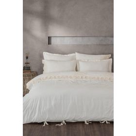Ecocotton Amanda 200x220 cm Krem %100 Organik Pamuk Keten Dantelli Çift Kişilik Nevresim Takımı