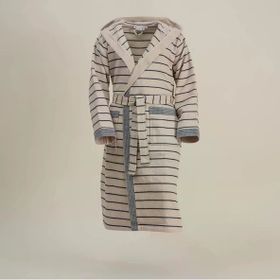 Ecocotton Arden %100 Organik Pamuk Kenevir Karışımlı Çizgili Lacivert Erkek Bornoz