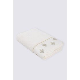 Ecocotton Aslışah Nakışlı Krem 80x150 cm Banyo Havlusu
