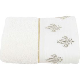 Ecocotton Aslışah Nakışlı Krem 80x150 cm Erkek Banyo Havlusu
