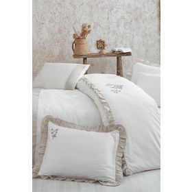 Ecocotton Ayliz Çift Kişilik %100 Organik Pamuk Saten El Nakışlı Krem 200x220 cm Nevresim Takımı
