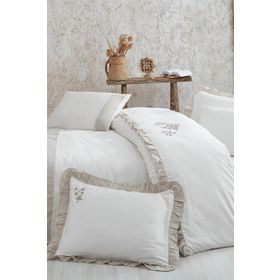 Ecocotton Ayliz Çift Kişilik %100 Organik Pamuk Saten El Nakışlı Krem 200x220 cm Nevresim Takımı