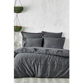 Ecocotton Carmen %100 Organik Pamuk Saten Brodeli Antrasit Battal Boy Nevresim Takımı