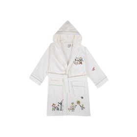Ecocotton Carnaval %100 Organik Pamuk Nakışlı Krem Unisex Çocuk Bornoz