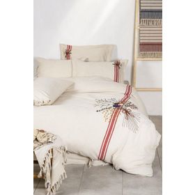 Ecocotton Charla Ekru Kırmızı 200x220 cm Çift Kişilik Nevresim Takımı