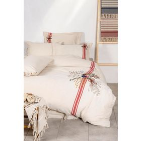 Ecocotton Charla Ekru Kırmızı 200x220 cm Çift Kişilik Nevresim Takımı