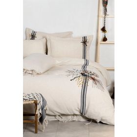 Ecocotton Charla Ekru-Lacivert 240x220 cm Çift Kişilik Nevresim Takımı