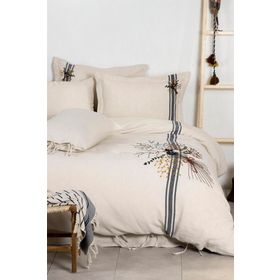 Ecocotton Charla Ekru-Lacivert 240x220 cm Çift Kişilik Nevresim Takımı