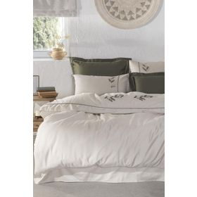 Ecocotton Derin Battal Boy %100 Organik Pamuk Saten El Nakışlı 240x220 cm Yeşil Nevresim Takımı