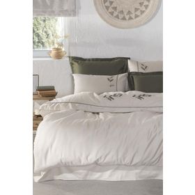 Ecocotton Derin Battal Boy %100 Organik Pamuk Saten El Nakışlı 240x220 cm Yeşil Nevresim Takımı