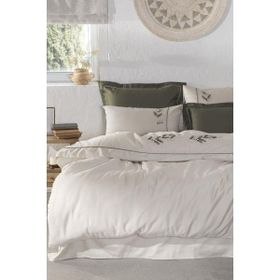 Ecocotton Derin Battal Boy %100 Organik Pamuk Saten El Nakışlı 240x220 cm Yeşil Nevresim Takımı