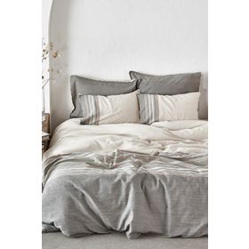 Ecocotton Dila %100 Organik Pamuk Keten Bej-Yeşil 200x220 cm Çift Kişilik Nevresim Takımı