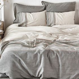 Ecocotton Dila %100 Organik Pamuk Keten Bej-Yeşil 200x220 cm Çift Kişilik Nevresim Takımı