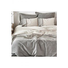 Ecocotton Dila %100 Organik Pamuk Keten Bej-Yeşil 200x220 cm Çift Kişilik Nevresim Takımı
